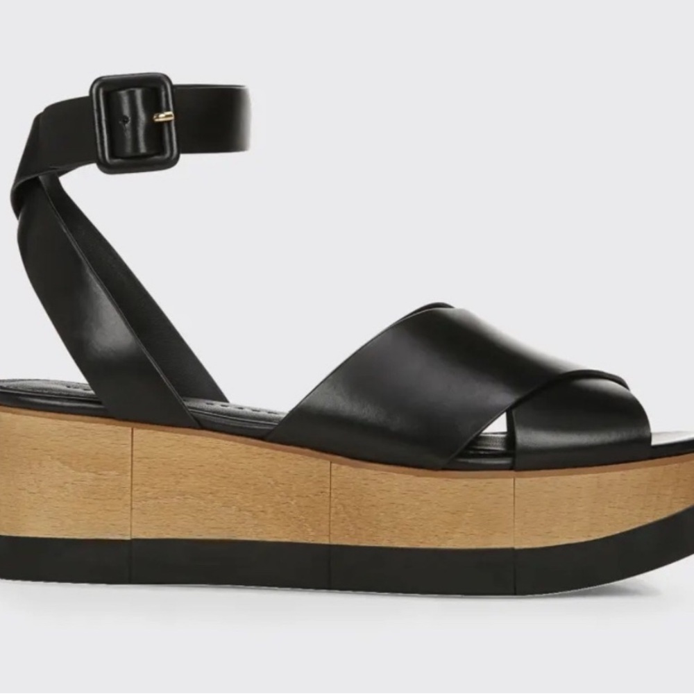 Veronica Beard Black and Tan leather Platform Sandals
